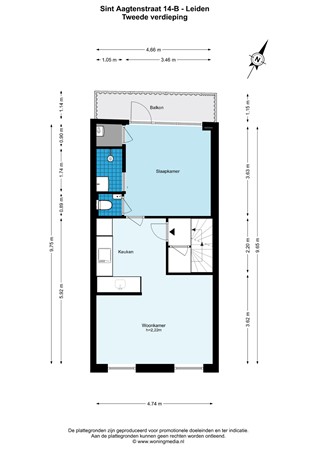 Floorplan - Sint Aagtenstraat 14B, 2312 CB Leiden